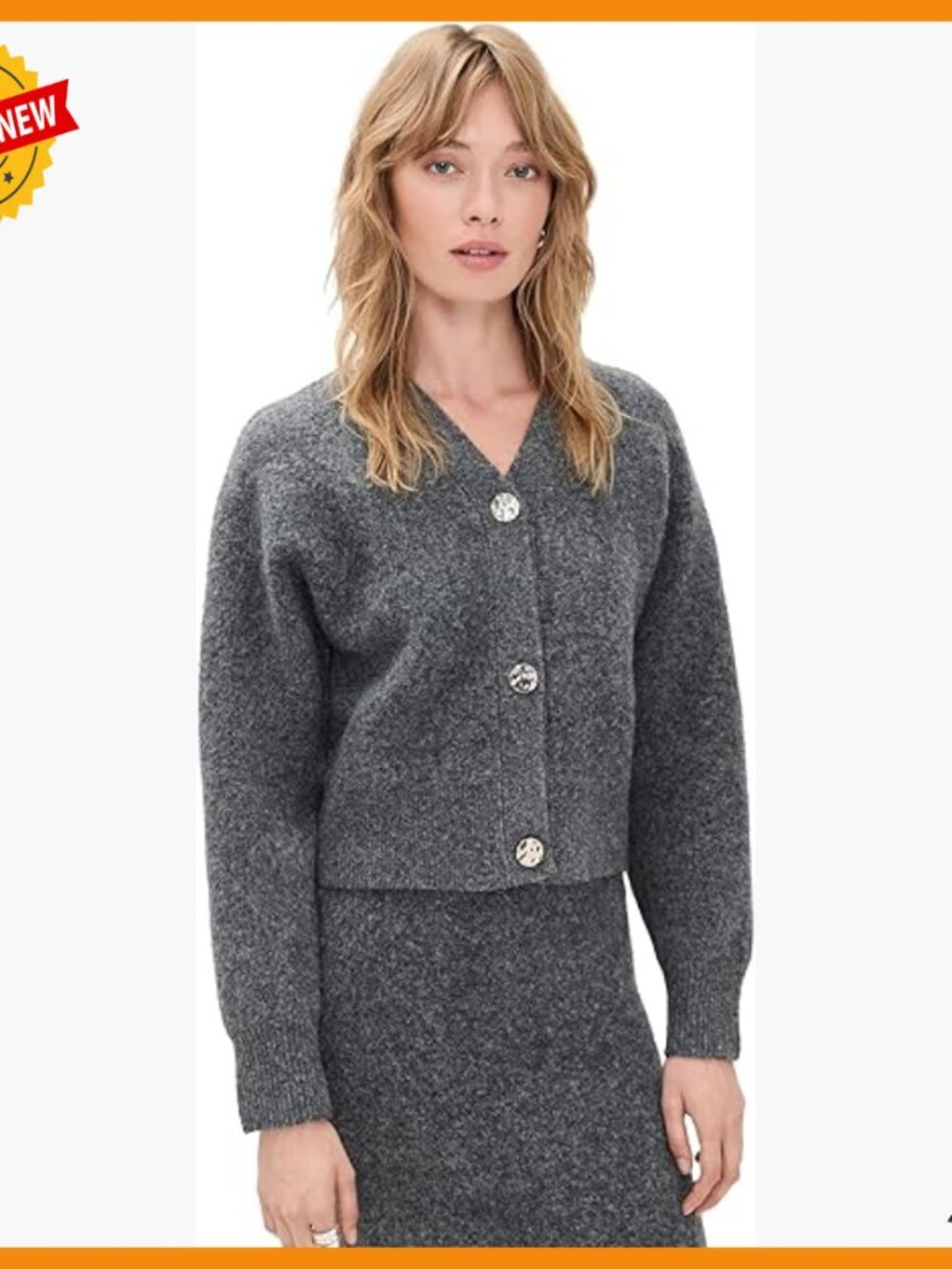 Mid-Weight Knit Cardigan V-Neck Ribbed Trim Stretch